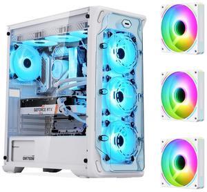 SEGOTEP LUX 360 - EATX/ATX Gaming Desktop Case with 3D Ring Design Panel - Compatible with 240mm/280mm/360mm AIO Liquid Cooler & Vertical GPU - Acrylic Panels - Three ARG Fans Included - White Color