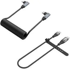 SMALLRIG USB C to C Coiled Data Cable (Angled to Angled) and 240W USB C to C Cable with LED Display