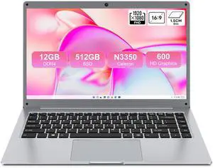 jumper Laptop Computer 14 Inch, 12GB RAM 512GB Storage, Laptop with FHD 1920x1080 Display, Celeron N4000 CPU, 2.4G+5G WiFi, BT4.0, 35.52WH Battery, Portable Laptops..