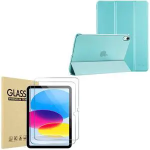 ProCase Slim Stand Case for iPad 10th Generation Case 2022 iPad 10.9 Inch Case, iPad 10 -Aqua Bundle with 2 Pack iPad 10.9 10th Generation 2022 Screen Protector A2696/A2757/A2777