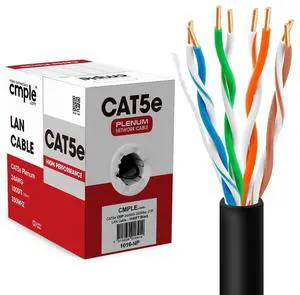 Cmple - Cat5e Plenum Cable 1000ft, CMP, Black, 350MHz Gigabit Ethernet Solid Network Internet Bulk UTP