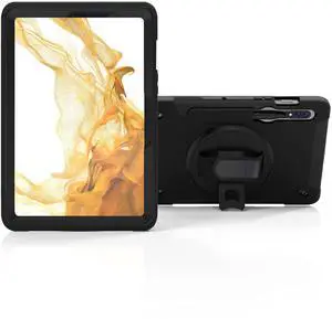 Galaxy Tab S8+ Plus Standing Case | CTA Samsung Tablet Case, Lightweight, Shock Absorption, Scratch Protecting | W/S Pen Holder & Rotatable Grip | for Galaxy Tab S7+/S8+ & S7 FE (PAD-PCGKS8P)