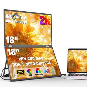 InnoView 18" 2K 100Hz Portable Monitor 100% sRGB Portable Dual Monitor for Laptop 315degAdjustable Screen Extender for Windows Mac with Type-C HDMI DP Foldable Monitors Portatil(No Driver Needed)