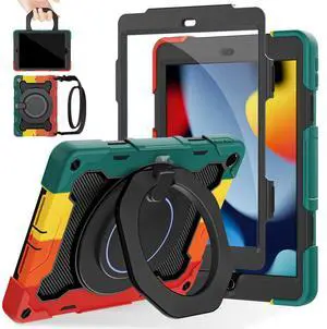 ROISKIN for iPad 10.2 Case 9th 8th 7th Generation with Screen Protector [15ft Drop Protection], 360 Rotating Kickstand Shoulder Strap Hand Grip Pencil Holder Kids Case for iPad 10.2 inch Case
