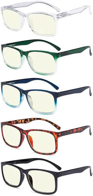 Eyekepper 5 Pack Blue Light Blocking Reading Glasses Square Computer Readers +1.00
