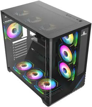 Iceberg Crystal Wave L ATX Tower Gaming PC Case Full-View Panoramic Curved Tempered Glass Includes Seven (7) aRGB Fans (Negro)