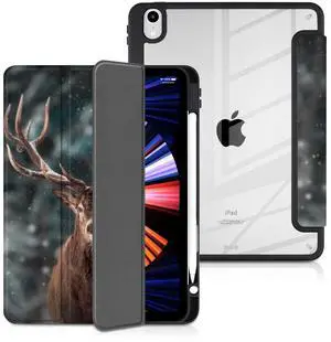 Batianda Case for iPad Air 11 inch 2024 M2/ iPad Air 5th/4th 10.9 inch [Built-in Pencil Holder] Shockproof Cover with Clear Transparent Back Shell TPU Bumper Auto Sleep/Wake, Elk