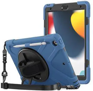 ProCase Rugged Case for iPad 9th/ 8th/ 7th Generation 10.2" (2021/2020/2019), Heavy Duty Shockproof Protective Cover with Strap for iPad 9/8/7 -Moroccoblue