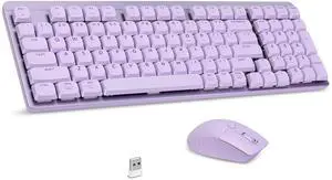 LeadsaiL FA98 Wireless Mechanical Keyboard and Mouse, 2.4Ghz Cordless Mechanical Keyboard and Silent Mouse, Low-Profile Red Switch, 98-Key Compact Slim 96% Keyboard for Windows/MacOS PC Laptop- Purple