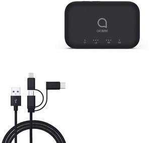 BoxWave Cable Compatible with Alcatel LINKZONE 2 Mobile Hotspot - AllCharge 3-in-1 Cable - Jet Black