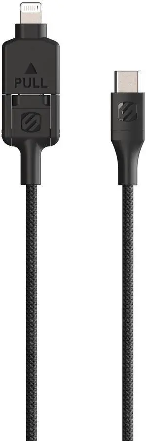 Scosche CCi4B4PSG 2-in-1 Braided USB-C to C/USB-C to Lightning Multi-Device Charge and Sync Cable, 4FT Type-C Charger Fast Charging Cord Compatible with Apple iPhone, iPad, Galaxy and More, Black