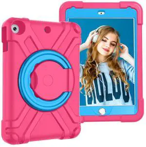 AKABEILA Compatible with Apple iPad 7/iPad 8/iPad 9 10.2 inch Tablet CaseRugged Kids Case with Stand Lightweight Shockproof Kids Friendly Tablet Cover Rose Red+Blue