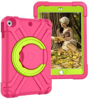 AKABEILA Tablet Case for Apple iPad 7/iPad 8/iPad 9 10.2 inch,Rugged Kids Case with Stand Lightweight Shockproof Kids Friendly Tablet Cover Rose Red+Grass Green