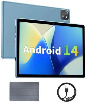 Tablet 10 inch Android 14 Tablets, 6GB RAM 64GB ROM 1TB Expand, Quad-Core Processor, 1280x800 LCD Touch Screen, WiFi 5, Dual Camera, BT5.0, 6000mAh Battery (Blue)