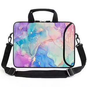 AMARY 15.4" 15.6" laptop sleeve adjustable shoulder strap with handle accessory pocket for men women (Marble-1)