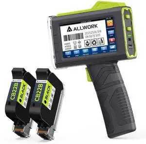 ALLWORK 12.7mm/0.5 Inch Handheld Inkjet Printer Bundle with 2-Pack CB22B Advanced Fast Dry Ink