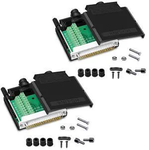 ANMBEST 2PCS Thinner DB37 Solderless RS232 D-SUB Serial to 37-pin Port Terminal Male Adapter Connector Breakout Board with Case Long Bolts Tail Pipe