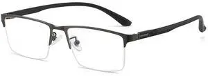 ANRRI Blue Light Glasses for Men Semi Rimless Glasses Lightweight Metal Frame Computer Gaming UV Blocking Grey Eyewear