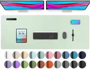 Aothia Large PU Leather Desk Pad Protector - Non-Slip Mouse Pad & Writing Mat for Office/Home, Waterproof, Easy to Clean (48" x 17",Aqua)