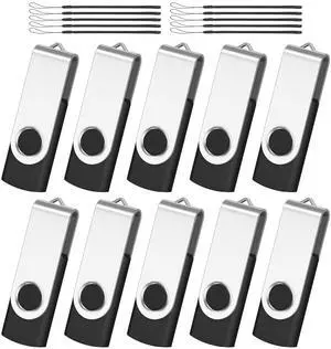 AreTop 10-Pack 16GB Flash Drive Bulk Thumb Drives USB 2.0 Metal Memory Sticks with Lanyard,Portable Keychain Jump Drive Multipack for Date Storage at Home & Office Black