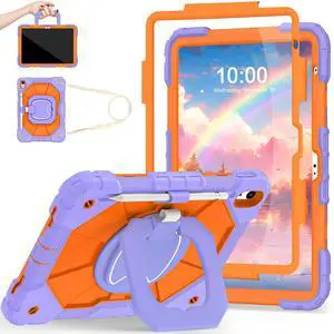 Auizotl Case for iPad (A16) 11th/10th Generation 2025/2022,Kids Friendly 10th Gen iPad Case with Screen Protector 360deg Rotating Stand,Heavy Duty Shockproof Cover for i Pad 11.0/10.9,Purple Orange