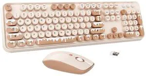 Wireless Keyboard and Mouse Combo, 2.4GHz Colorful Typewriter Cute Full-Sized Round Keycaps Keyboard for Office Computer PC Desktops Laptop (104 Keys Ice Cream)