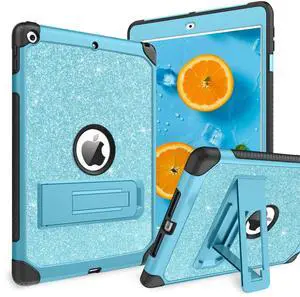 BENTOBEN for iPad 9th Generation Case, iPad 8th Generation Case, iPad 7th Generation Case, iPad 10.2 2021/2020/2019 Case, Glitter Sparkly 3 Layer Shockproof Kickstand Protective Tablet Cover, Sky Blue