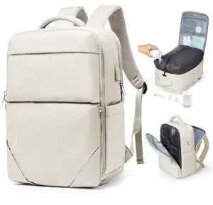 bergsalz Vacuum Backpack With Pump,Travel Laptop Backpacks For Women Men,Carry On Backpack,Airback Backpacks With Vacuum Compression Bags Seal Packing,Personal Item Travel Bag Beige