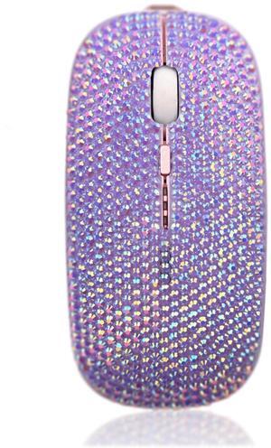 Bling Pink Crystal Rhinestone Wireless Mouse, Slim Silent Mouse 2.4G Portable Mobile Optical Mouse, 3 Adjustable DPI Levels for Notebook, PC, Laptop, Computer, MacBook - AB Purple