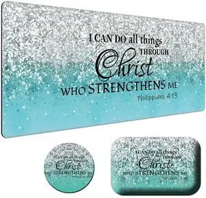 BPQOJB Laptop Mouse Pad 27.5 x 11.8 inch & Small Wrist Rests with Coasters and Blue Flash Bible Printed Design Ergonomic Mouse Pad with Wrist Rest Memory Foam for Easy Typing Pain Relief
