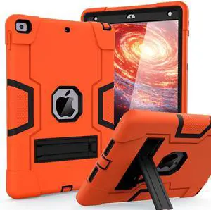 Cantis Case for ipad 9th Generation/ 8th Generation/ 7th Generation, Slim Heavy Duty Shockproof Rugged Protective Case with Built-in Stand for iPad 10.2 inch 2021/2020/2019, Orange+Black