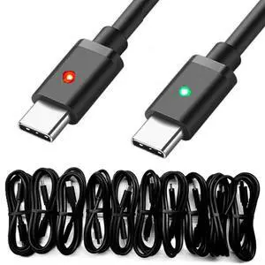 Cable Builders USB-C to C Cord 10-Pack 3 ft 100-Watt Fast Charger E-Mark Chipset with Red Green Led Lights Length 1 m Black Bulk 10-Lot