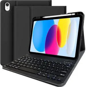 BSBLESS Keyboard Case for iPad 11th 10th Generation - iPad 10th Generation Case with Detachable Wireless Keyboard - Smart Folio Cover with Pencil Holder for 11-inch A16 2025 10.9-inch 2022, Black