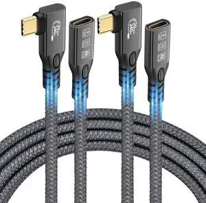 90 Degree USB C 3.2 Extension Cable, 2 x USB 3.2 Gen2 Type-C Male to Female Extender Cable Ultra 4K@60Hz 240W Charging 20Gbps Data Transfer with SSD (2, 2 x 90 Degrees Extension 20G 240W 2M)