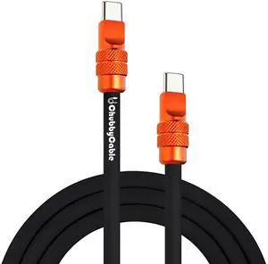 chubbycable Anodized 240W Reflective Shine Charge Cable Durable Soft Silicone USB C Cable Extra Thick Phone Charger Cord, Black+Orange,Type-C to Type-C, 9.8FT