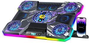 ChillCore Laptop Cooling Pad, RGB Laptop Fan Cooling Pad 9 Fans for 15.6-19.3 Inch Laptops, Gaming Laptop Cooler with 8 Height Stands, 2 USB Ports - A21 Pattern