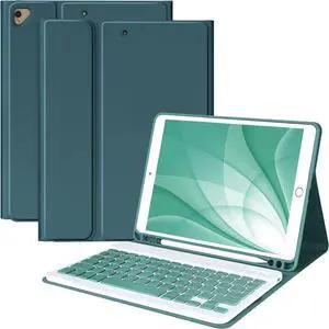 Keyboard Case for iPad 9th/8th/7th Generation 10.2", for iPad 9th Generation Case With Magnetic Detachable Wireless Keyboard, Auto Sleep/Wake Function,for iPad Pro 10.5" / iPad Air 3rd Gen(Dark Green)