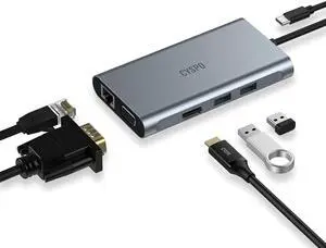 USB C Hub Docking Station, 6-in-1 Dual Monitor Adapter with 4K HDMI, 1080P VGA, 2 USB 3.0 Ports, 100W PD Charging Input, Gigabit Ethernet - Compatible with MacBook, Dell, HP, Lenovo, and More
