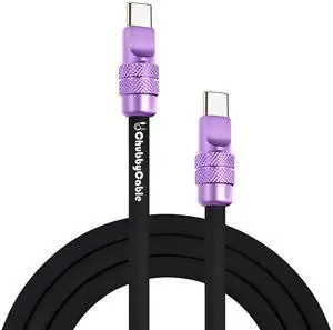 chubbycable Anodized 240W Reflective Shine Charge Cable Durable Soft Silicone USB C Cable Extra Thick Phone Charger Cord, Black+Lavender Purple,Type-C to Type-C, 6.6FT