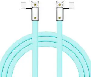 chubbycable FlexElbow Pro - 90 Degree Design 240W Fast Charge Cable Ultra-Thick Silicone Right Angle USB C Cable Phone Tablets Charging Cord, Light Blue, Double Elbow Type C to Type C, 6.6FT