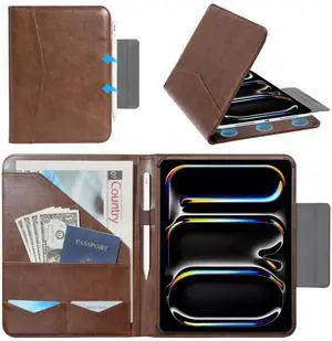 CoBak Premium Leather Case for iPad Pro 11-inch (M4) 2024 (5th Generation), Built-in Folder Storage, Super Magnetic Back, Auto Sleep/Wake Function, Cowhide Brown