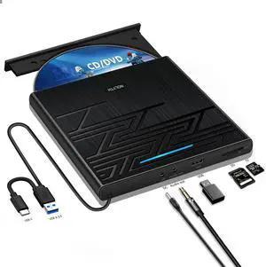 NOLYTH External DVD Drive for Mac, USB CD ROM Burner External Drive for Laptop with 3.5mm Audio SD TF Slot, Portable Optical Disk Drive DVD Player SuperDrive for PC Apple Windows Desktop