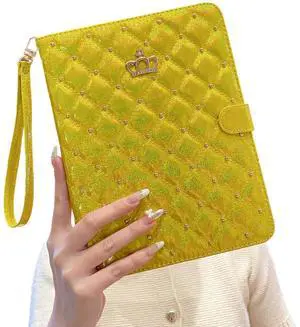 Case for iPad (A16) 11th Generation 11 Inch 2025 / iPad 10th Generation 10.9 Inch 2022, [Built-in Pencil Holder] Heavy Duty Shockproof Glitter Sparkly Leather Bling Folio Protective Cover (Golden)