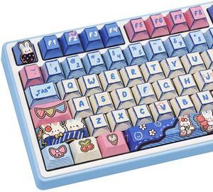 COOMICKEY 149 Key PBT Keycap Set Cherry Profile Dye-Sublimation Cute Keycaps with Denim Bunny Design for 61/87/104/108/84/64/98/96 Mechanical Keyboard