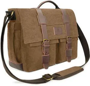 densata Messenger Bag for Men,15.6 Inch Laptop Bag, Vintage Water-resistant Waxed Canvas Satchel Bags, Leather Briefcase for School Work Travel (Brown)