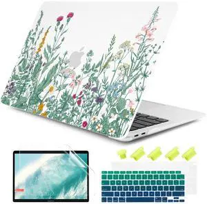 DONGKE Compatible with MacBook Air 13 inch Case 2021 2020 2019 2018 Release A2337 M1 A2179 A1932 with Retina Display & Touch ID, Plastic Hard Shell & Keyboard Cover - Garden Floral