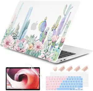 DONGKE Compatible with MacBook Air 13 inch Case 2021 2020 2019 2018 Release A2337 M1 A2179 A1932 with Retina Display & Touch ID, Plastic Hard Shell & Keyboard Cover - Watercolor Cactus