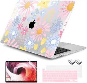 DONGKE for MacBook Pro 13 Inch Case 2023-2016 Release A2338 M2 M1 A2251 A2289 A2159 A1989 A1706 Touch Bar & Touch ID, Hard Shell with USB C to USB Adapter & Keyboard Cover, Florals