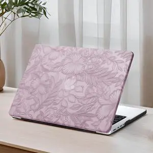 DTangLsm for 2025 MacBook Air 15 inch Case 2024 2023 M4 A3241 M3 A3114 M2 A2941, Texture Leather MacBook Air Cover Plastic Hard Shell Case & Keyboard Cover for MacBook Air M4 15",Lilac Embossed Floral