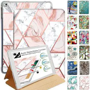 DuraSafe Cases for iPad 9th 8th 7th Gen Printed Folio Case A2602 MK2K3LL/A MK2L3LL/A A2604 MK2N3LL/A MK2P3LL/A A2603 A2605 MK663LL/A MK6A3LL/A A2270 MYLC2LL/A A2428 A2429 A2430 A2197 - Marble Pink